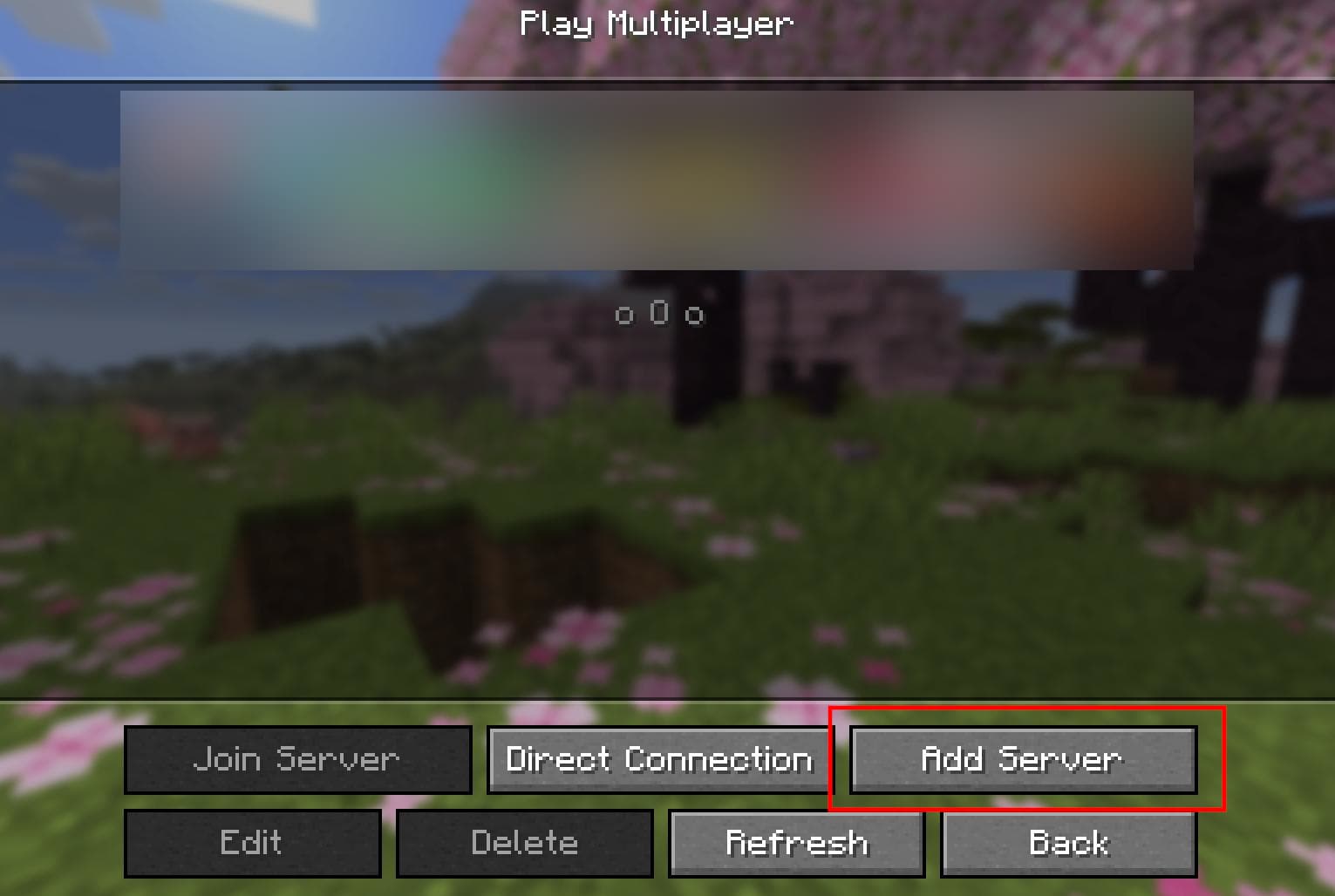 The Play Multiplayer server list with the Add Server button highlighted at the bottom-right.